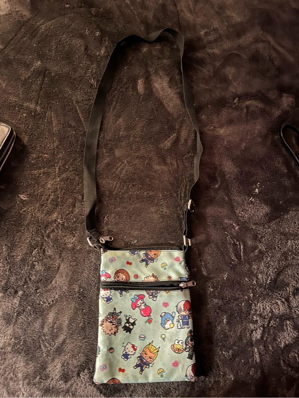 Hello Kitty & Character Print Crossbody Bag in Mint Green